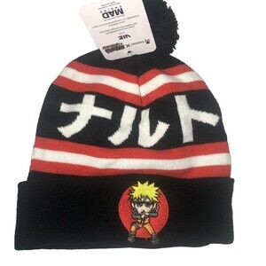 Tokidoki  Naruto Shippuden Pom Beanie Hat Black Red Logo Patch Anime Unisex